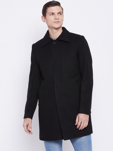 

Okane Men Black Solid Woolen Overcoat