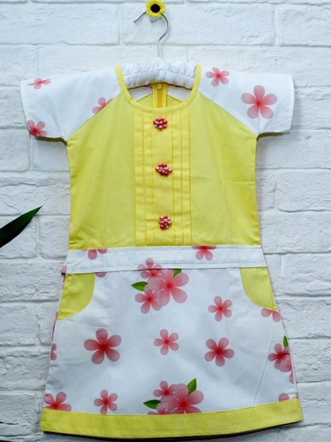 

Mish Organic Yellow & White Floral Cotton A-Line Dress