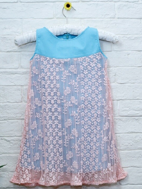 

Mish Organic Blue & Pink Floral Embroidered A-Line Dress