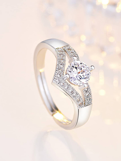 

Shining Diva Fashion Platinum-Plated White CZ-Studded Adjustable Finger Ring, Silver
