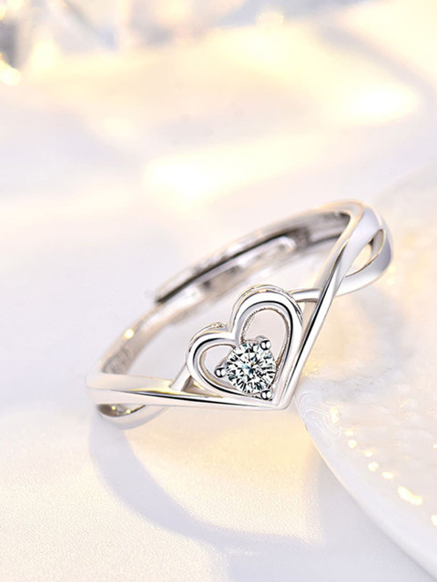 

Shining Diva Fashion Platinum-Plated Silver Toned White CZ Studded Adjustable Solitaire Ring