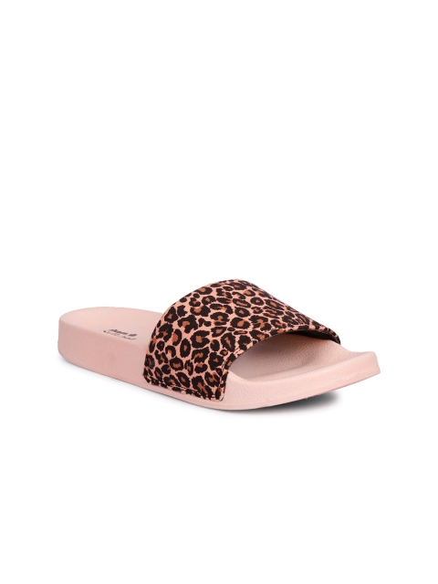 

SKORA Women Pink & Brown Animal Printed Sliders