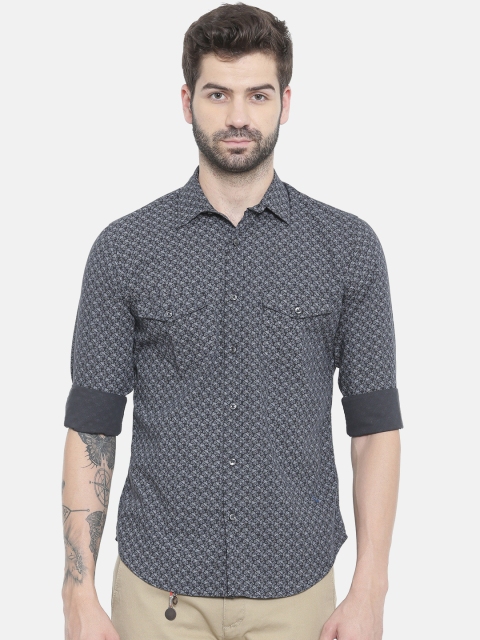 

Phosphorus Men Grey Slim Fit Printed Casual Shirt