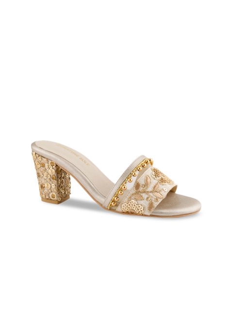 

Signature Sole Gold-Toned Ethnic Block Sandals
