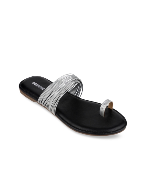 

Signature Sole Women Silver-Coloured & Black One Toe Flats