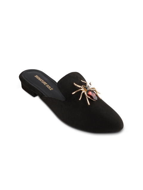 

Signature Sole Black Embellished Suede Block Mules