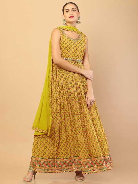 

Soch Women Yellow Ethnic Motifs Printed Kurta with Churidar & With Dupatta