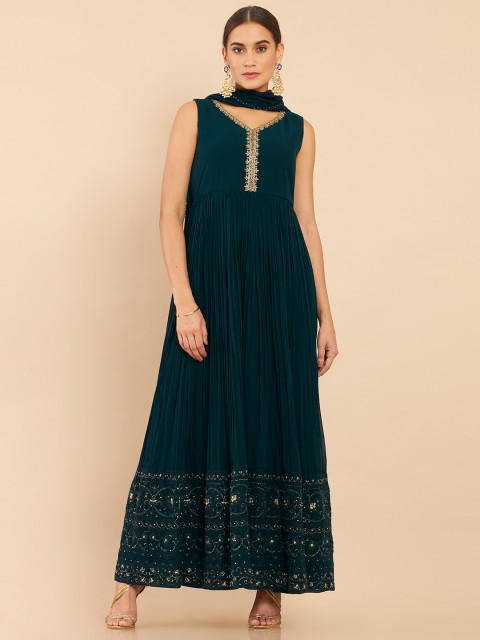 

Soch Women Teal Yoke Design Kurta with Churidar & With Dupatta