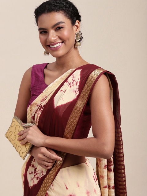 

MIMOSA Women Maroon & Peach-Coloured Tie and Dye Saree