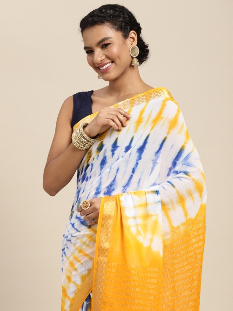 

MIMOSA Women Yellow & White Tie and Dye Saree