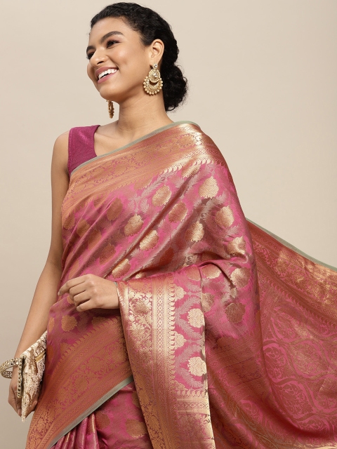 

MIMOSA Women Pink & Golden Ethnic Motifs Saree