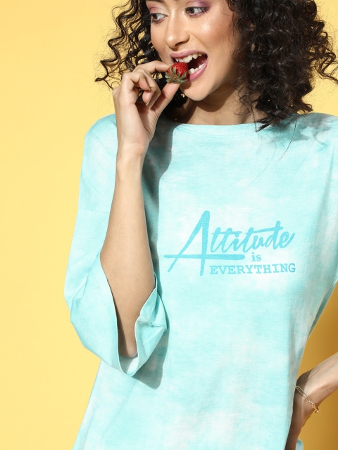 

Kanvin Alluring Turquoise Blue Typography Bed to Beach PJ Set