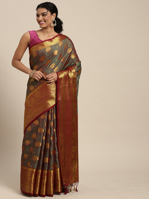 

MIMOSA Purple & Golden Woven Design Zari Art Silk Kanjeevaram Saree