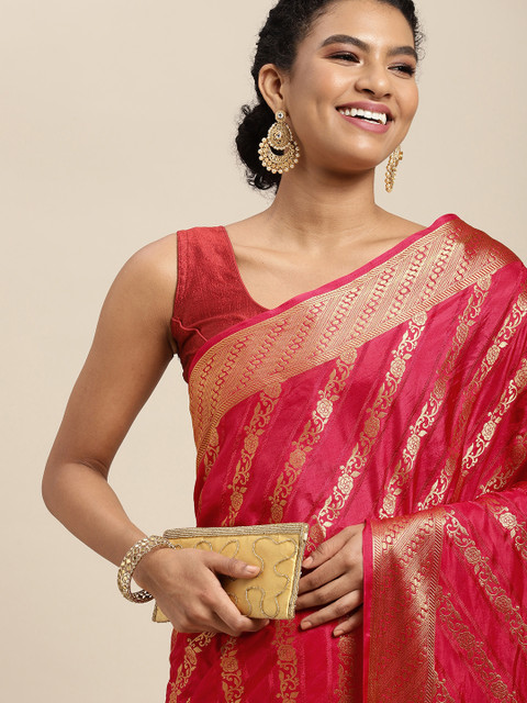 

MIMOSA Pink & Golden Striped Saree
