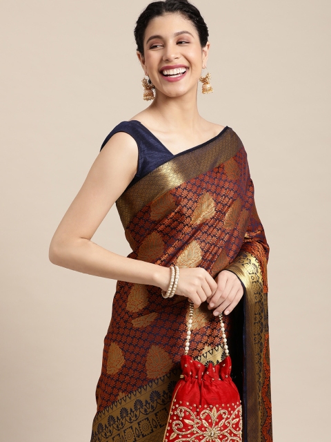 

MIMOSA Navy Blue & Brown Ethnic Motifs Saree