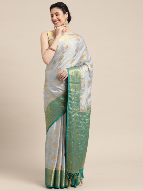 

MIMOSA Blue & Green Ethnic Motifs Zari Mysore Silk Saree