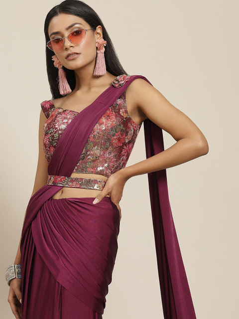 

Grancy Burgundy Ready to Wear Saree