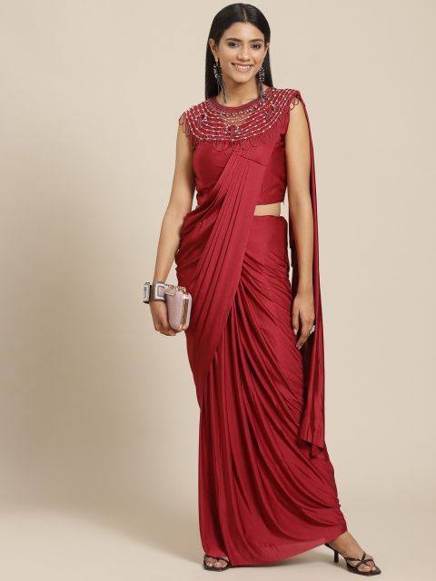 

Grancy Women Maroon Solid Ready to Wear Saree