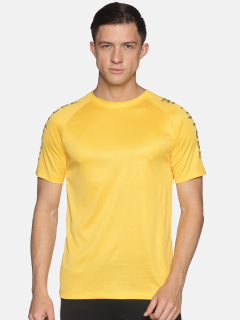 

ATTIITUDE Men Yellow & Black Brand Logo Printed Dry Fit Slim Fit T-shirt