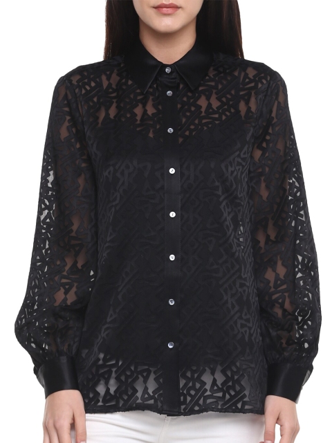 

Karl Lagerfeld Women Black Self Design Comfort Semi Sheer Cotton Casual Shirt