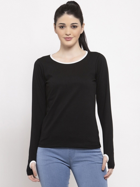 

UnaOne Women Plus Size Black Cotton T-shirt