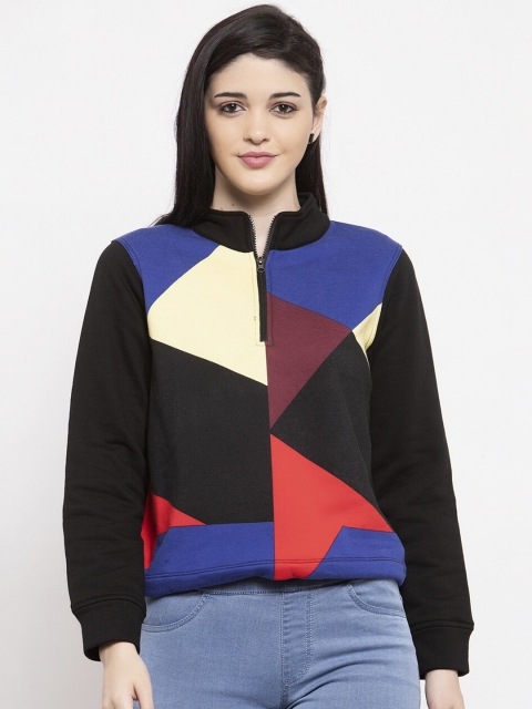 

UnaOne Women Multicoloured Colourblocked Crop Sweatshirt, Multi
