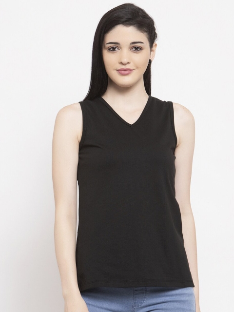 

UnaOne Women Plus Size Black V-Neck T-shirt