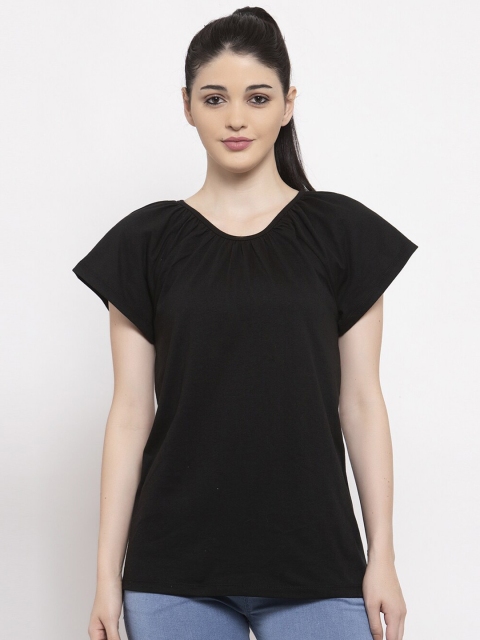 

UnaOne Women Black Extended Sleeves Plus Size T-Shirt