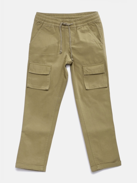 

YK Boys Beige Solid Regular Fit Cargo Trousers