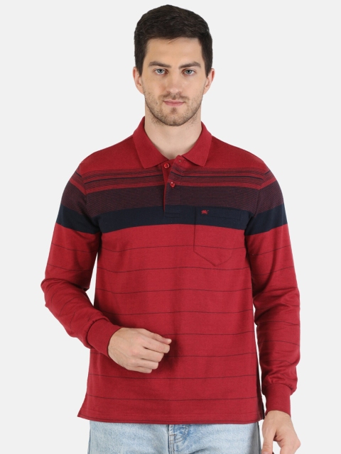 

Monte Carlo Men Red & Black Striped Polo Collar Pockets T-shirt