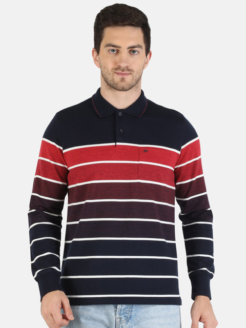 

Monte Carlo Men Black & Red Striped Polo Collar Pockets T-shirt