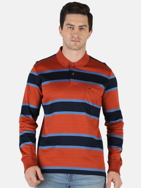 

Monte Carlo Men Rust & Navy Blue Striped Polo Collar Pockets T-shirt