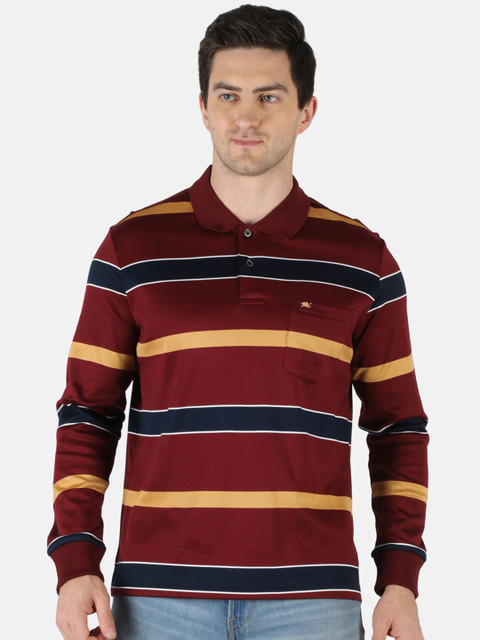 

Monte Carlo Men Maroon & Blue Striped Polo Collar Pockets T-shirt