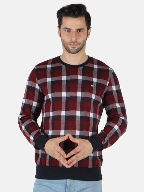 

Monte Carlo Men Maroon & White Checked Pure Woolen T-shirt