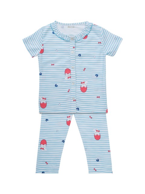 

Kanvin Girls Blue & Red Cartoon Characters Printed Striped Night Suit