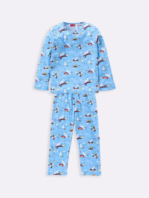 

Kanvin Girls Blue & White Printed Cotton Night Suit