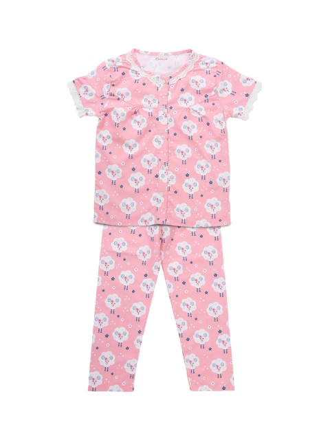 

Kanvin Girls Pink & White Quirky Printed Night Suits