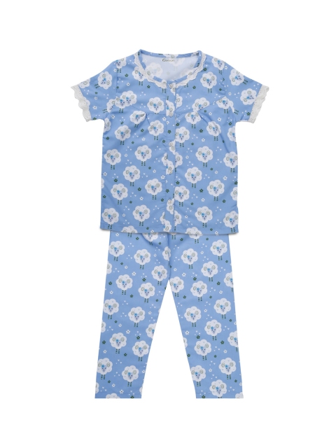 

Kanvin Girls Blue & White Printed Night suit