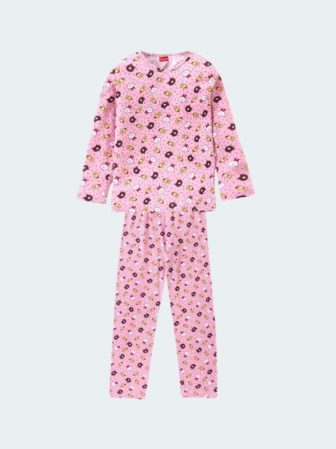 

Kanvin Girls Pink & Brown Printed Cotton Night Suit