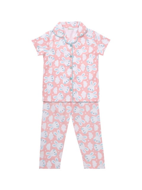 

Kanvin Girls Peach-Coloured & White Printed Night suit