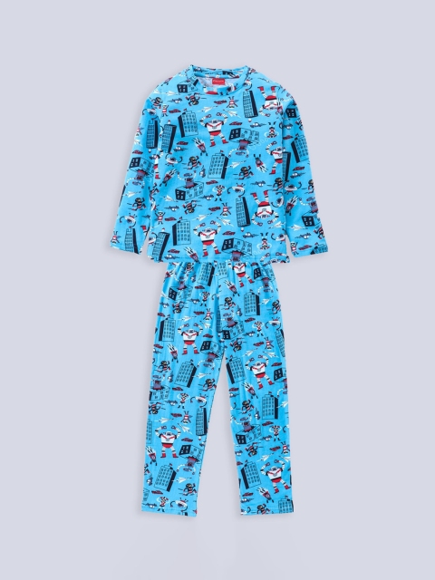 

Kanvin Boys Blue Graphic Printed Night Suits