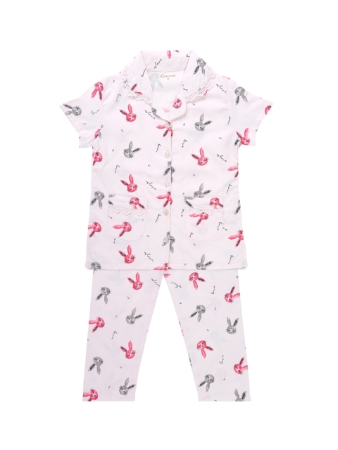 

Kanvin Girls Pink & White Cartoon Characters Printed Night Suit