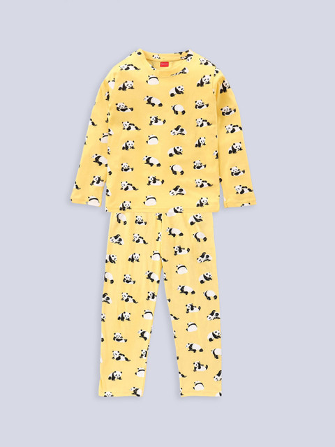 

Kanvin Girls Yellow & White Printed Cotton Night suit