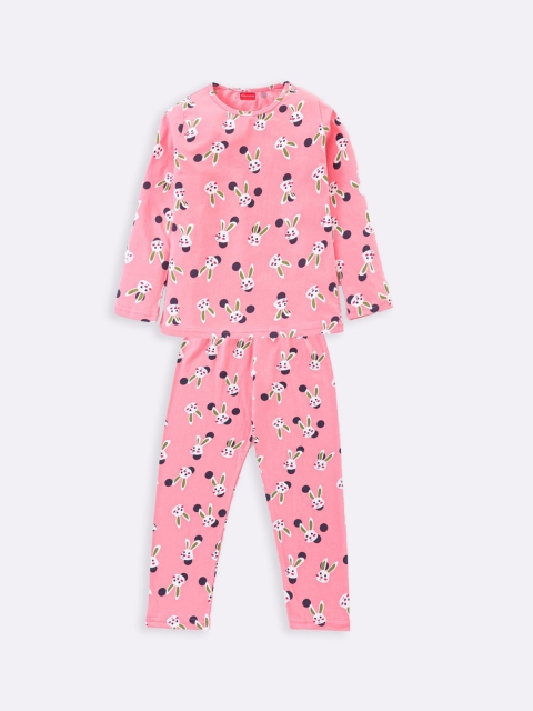

Kanvin Girls Pink & White Printed Night suit
