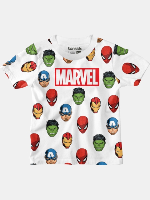 

BONKIDS Boys White & Red Marvel Printed Cotton T-shirt