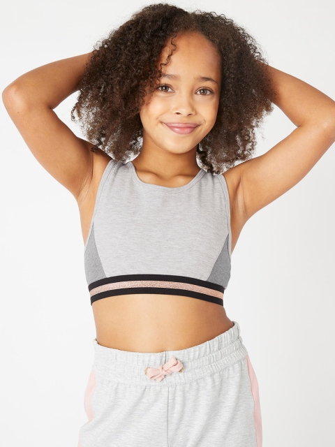 

Domyos By Decathlon Girls Grey & Black Striped Workout Bra