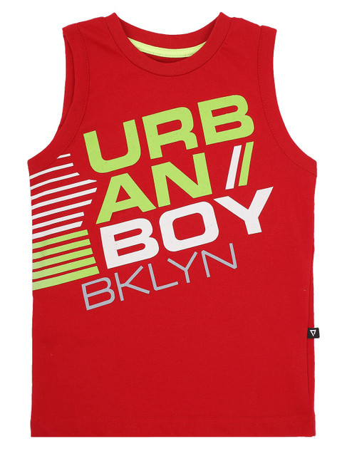 

PROTEENS Boys Red & Green Typography Printed Cotton T-shirt