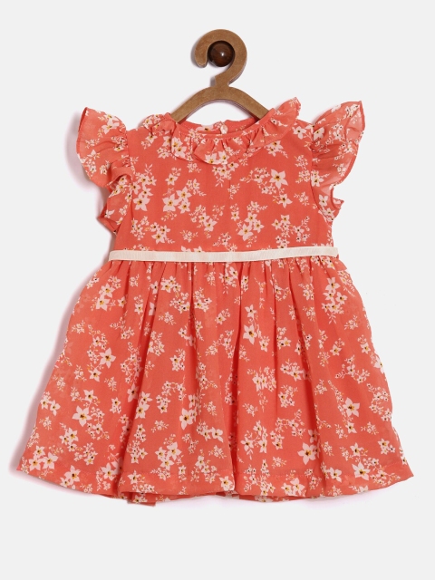 

Aomi Orange & White Floral Georgette Dress