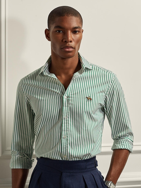 

Polo Ralph Lauren Men Green Comfort Bengal Stripes Striped Cotton Casual Shirt
