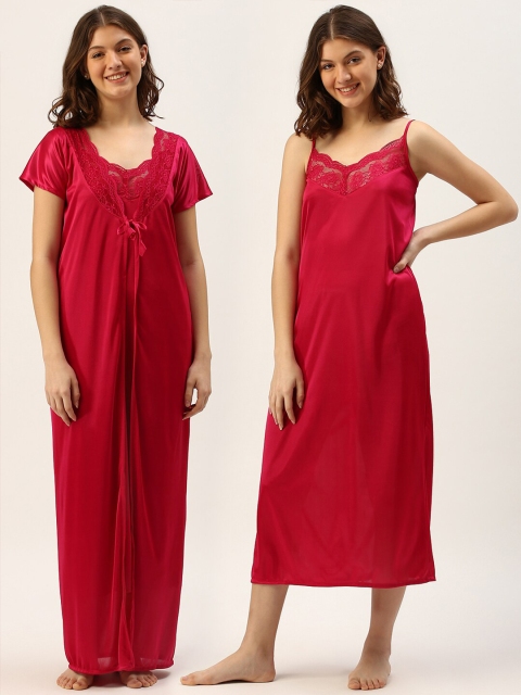 

TRUNDZ Pink Maxi Solid Set of 2 Maxi Nightdress